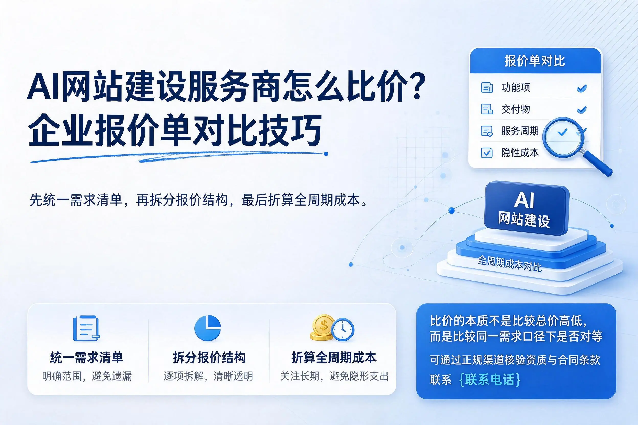 AI网站建设服务商怎么比价?浙江企业报价单对比技巧