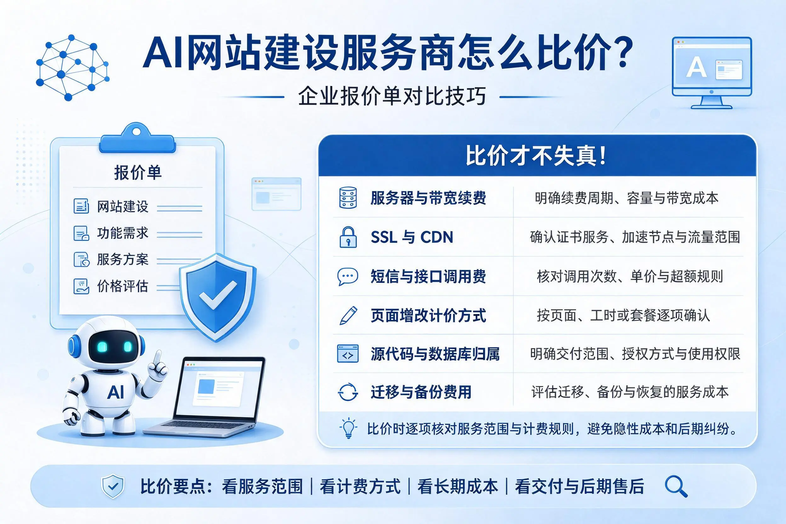 AI网站建设服务商怎么比价?浙江企业报价单对比技巧