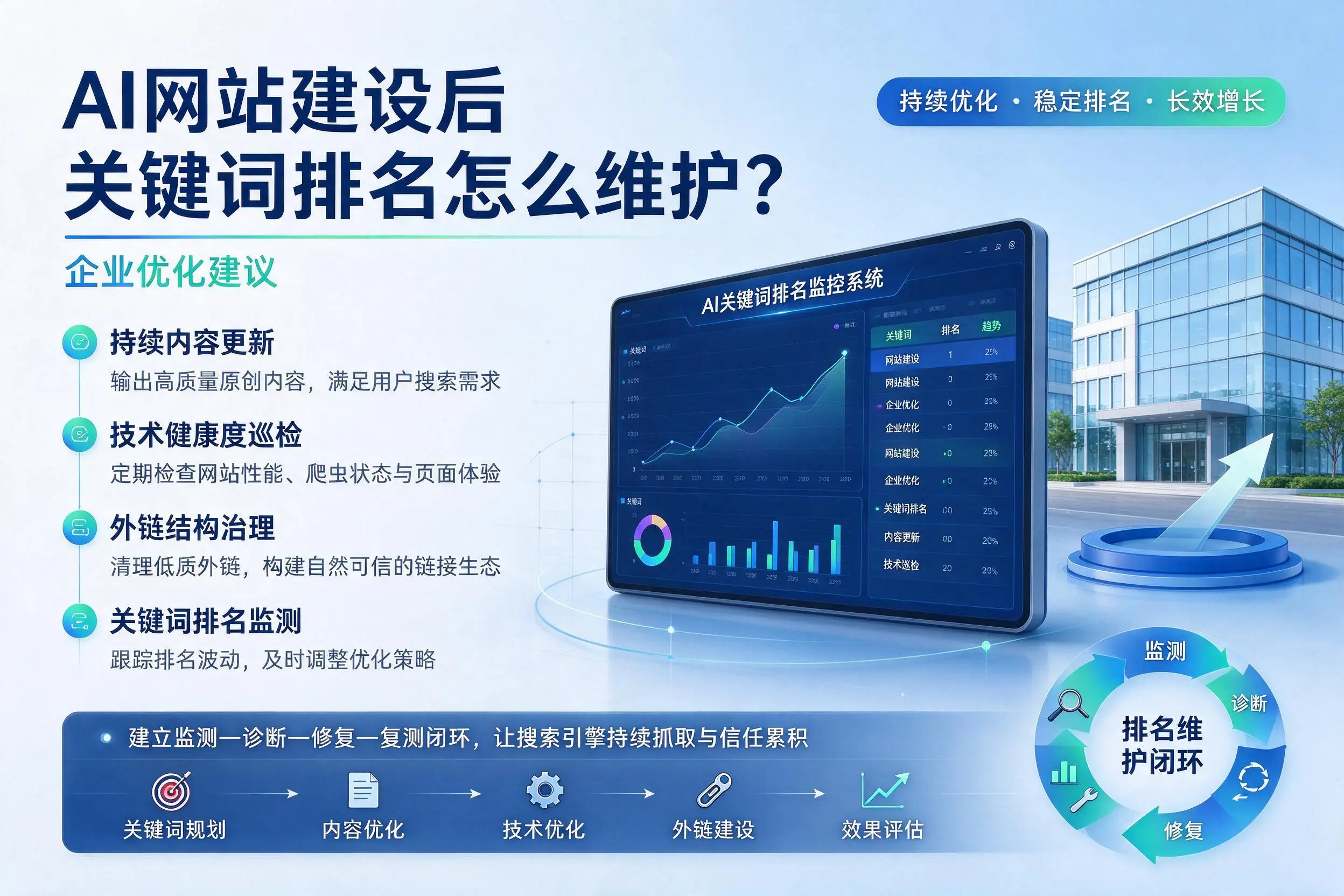 AI网站建设后关键词排名怎么维护？浙江企业优化建议