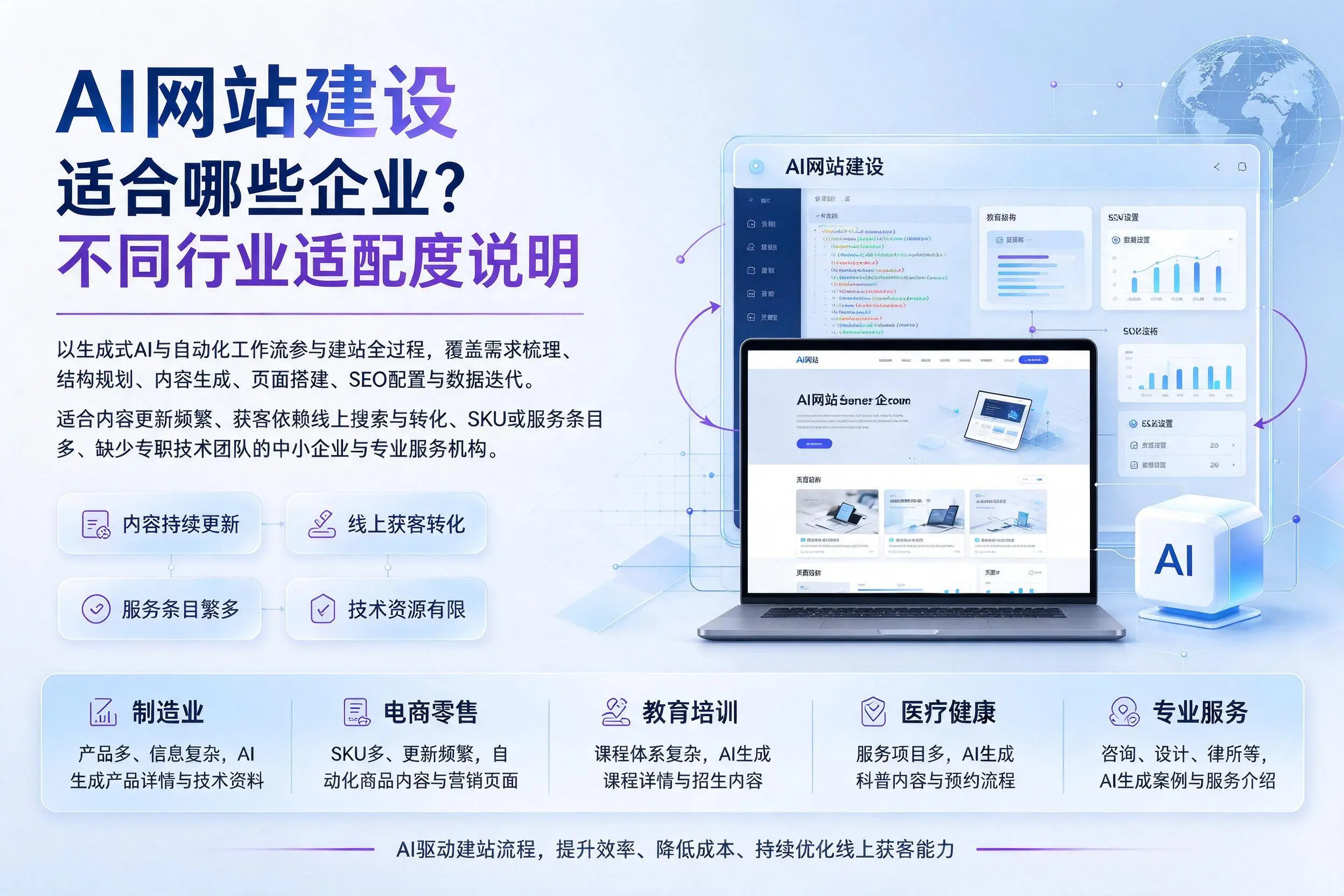 AI网站建设适合哪些企业？浙江不同行业适配度说明